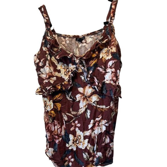 Torrid Rayon Slub Ruffle V-Neck Cami Tank Gilded Florals Fired Brick Size 00 M/L - Picture 1 of 5